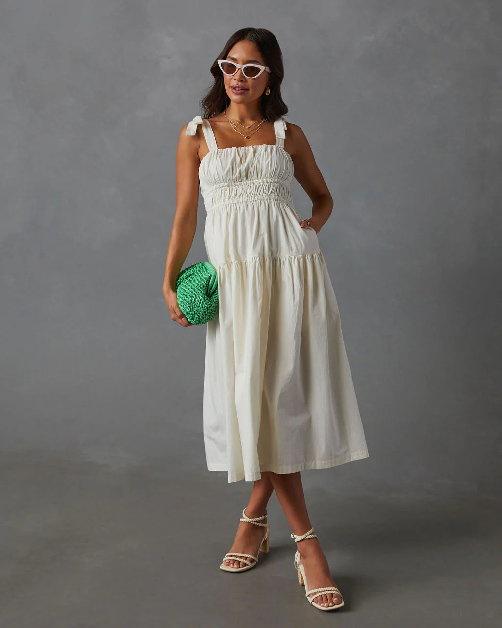 Briella Tie Shoulder Tiered Midi Dress