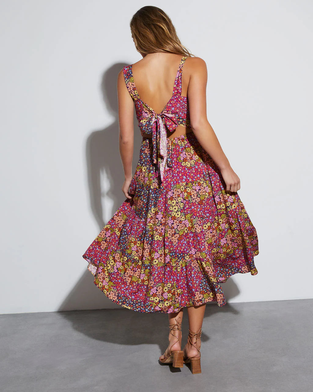 Free Spirited Ditsy Floral Midi Dress