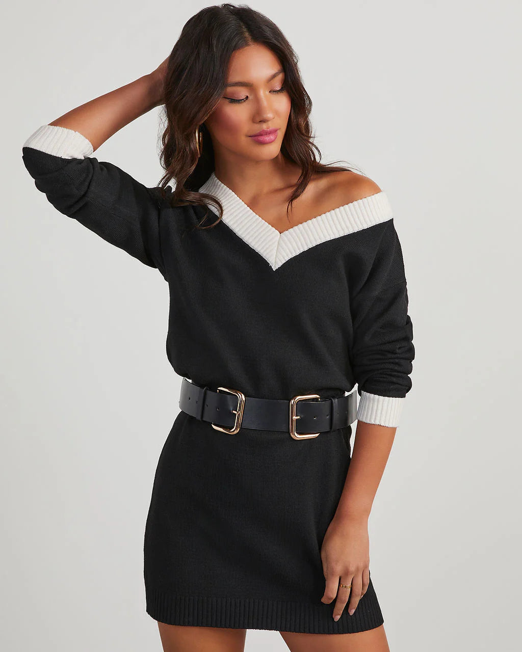 Lopez Contrast Mini Sweater Dress