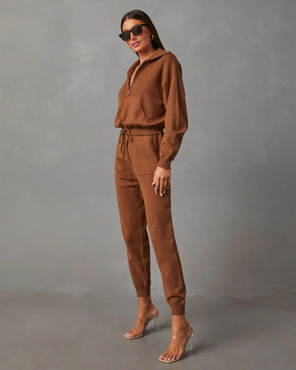 Ryker Pocketed Half Zip Knit Jumpsuit