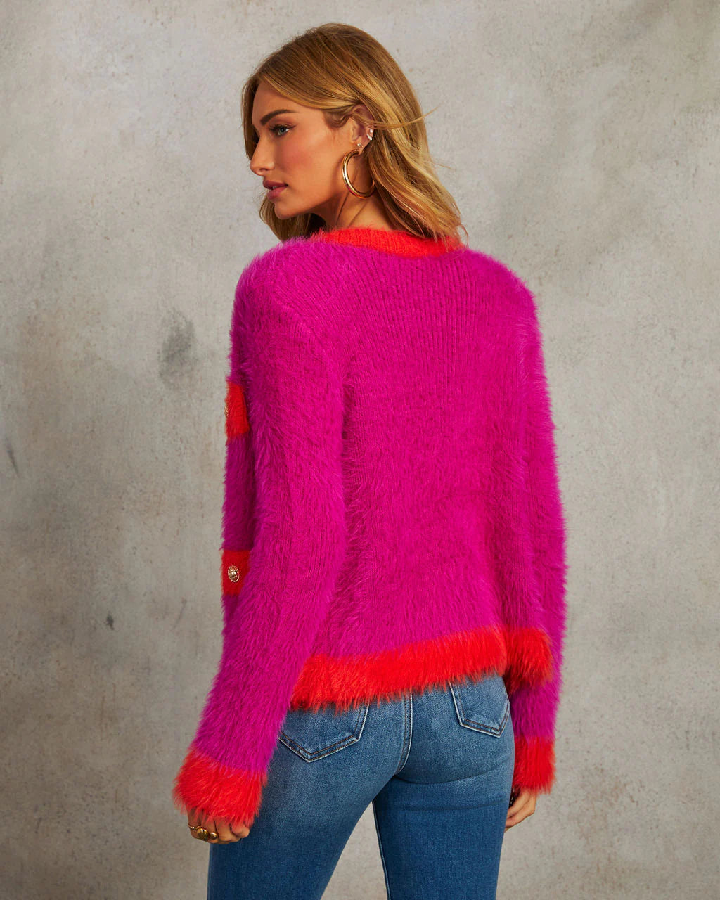 As If Fuzzy Two Tone Cardigan