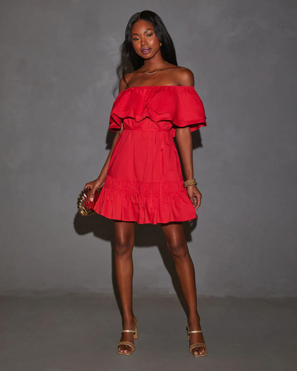 Ruby Off The Shoulder Tie Waist Mini Dress