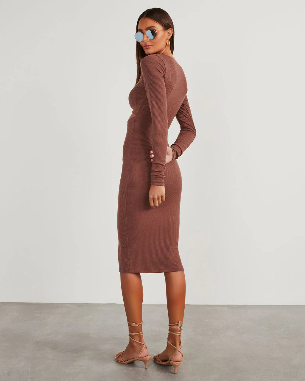 Body Language Ribbed Cutout Midi Dress