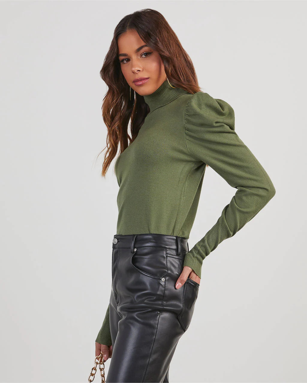 Adamant Puff Sleeve Turtleneck Sweater