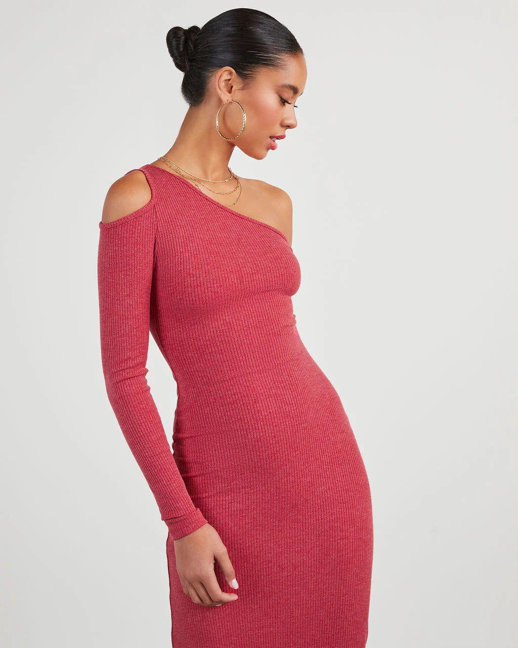 Regina Cutout One Shoulder Knit Midi Dress