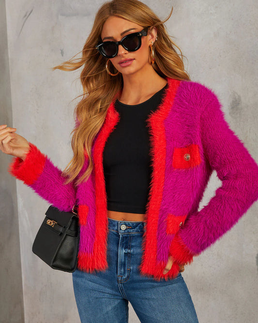 As If Fuzzy Two Tone Cardigan