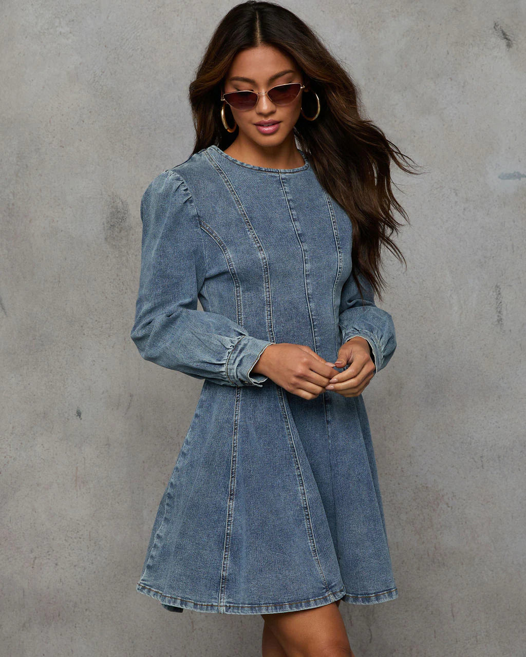 Fade Into You Denim Fit And Flare Mini Dress