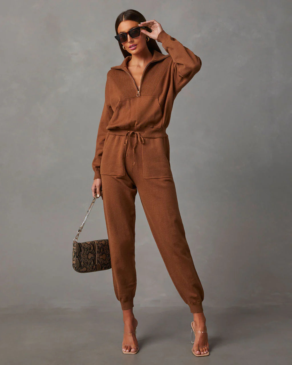 Ryker Pocketed Half Zip Knit Jumpsuit