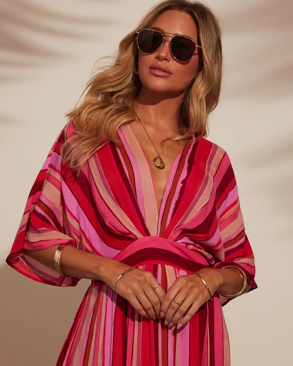 Kadie Striped Kimono Sleeve Maxi Dress