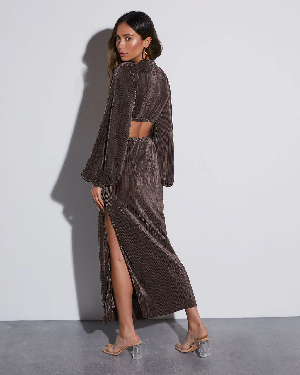 Diane Pleated Cutout Side Slit Maxi Dress