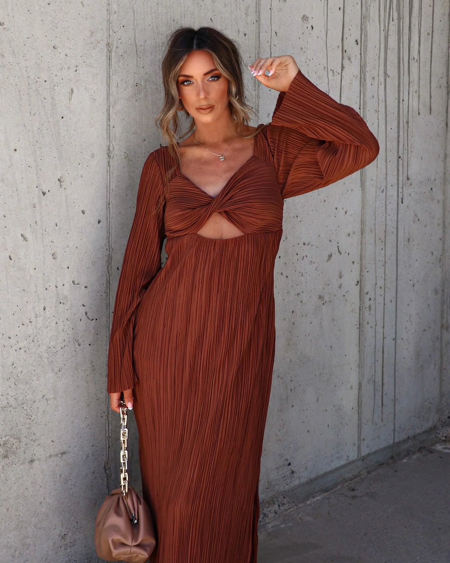 Grand Entrance Plisse Cutout Maxi Dress