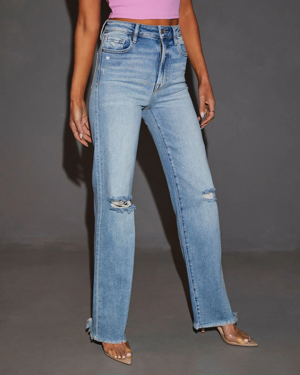 Abbie High Rise Distressed Straight Leg Jeans