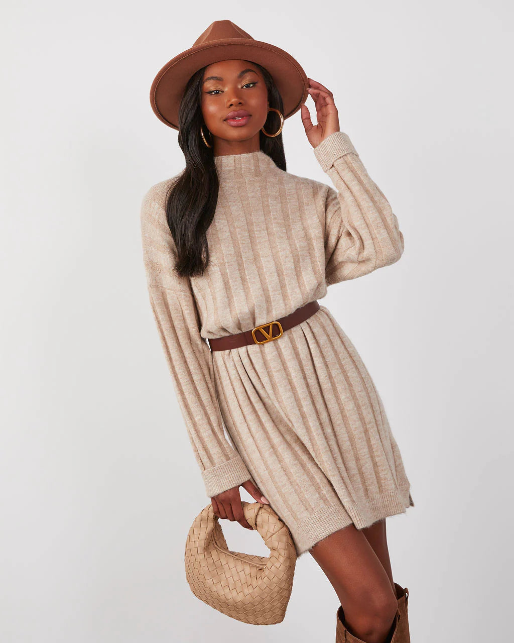 Averie Mock Neck Mini Sweater Dress