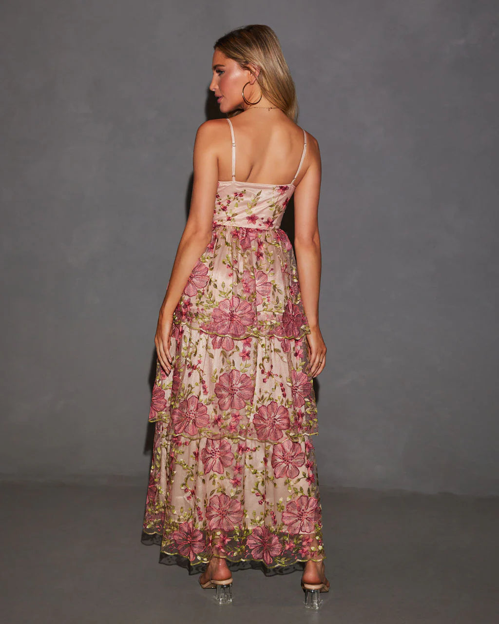 Ethereal Bloom Tiered Embroidered Midi Dress