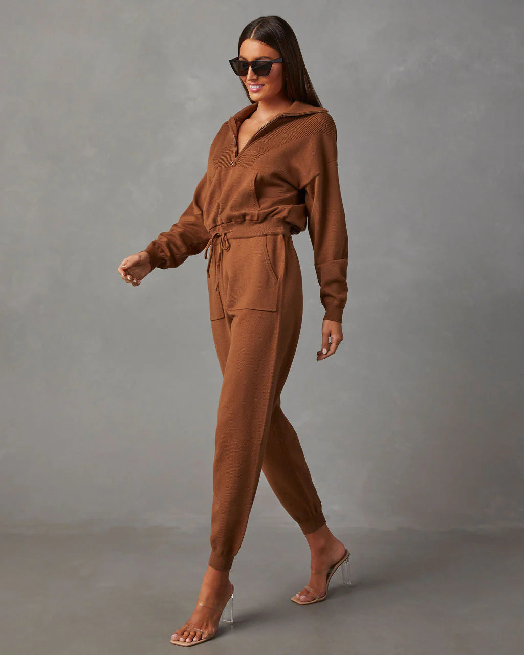 Ryker Pocketed Half Zip Knit Jumpsuit