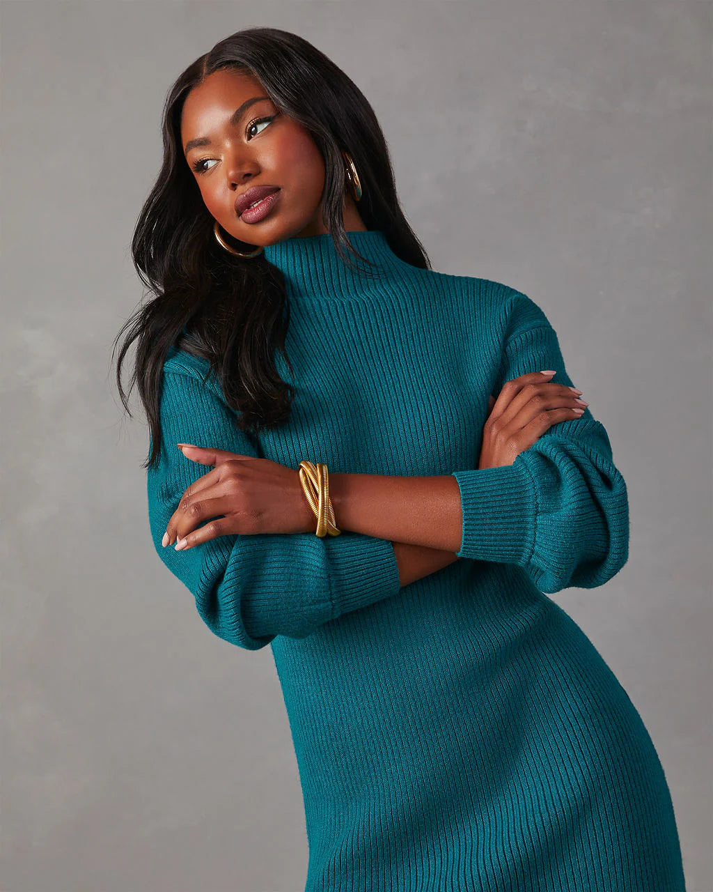 Anastasia Mock Neck Knit Sweater Dress