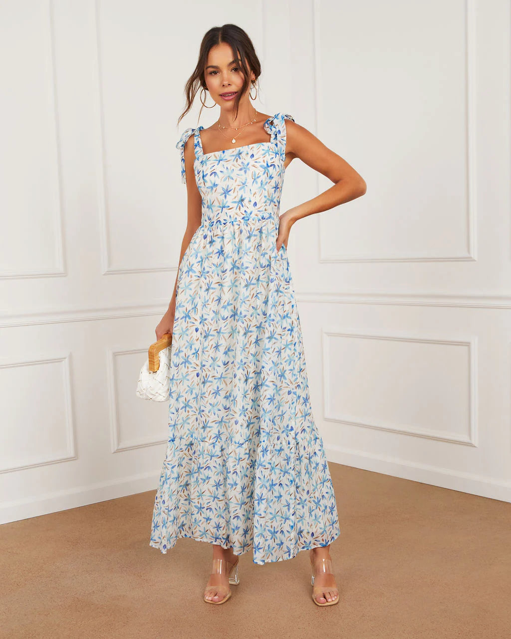 Antonia Printed Tie Shoulder Maxi Dress